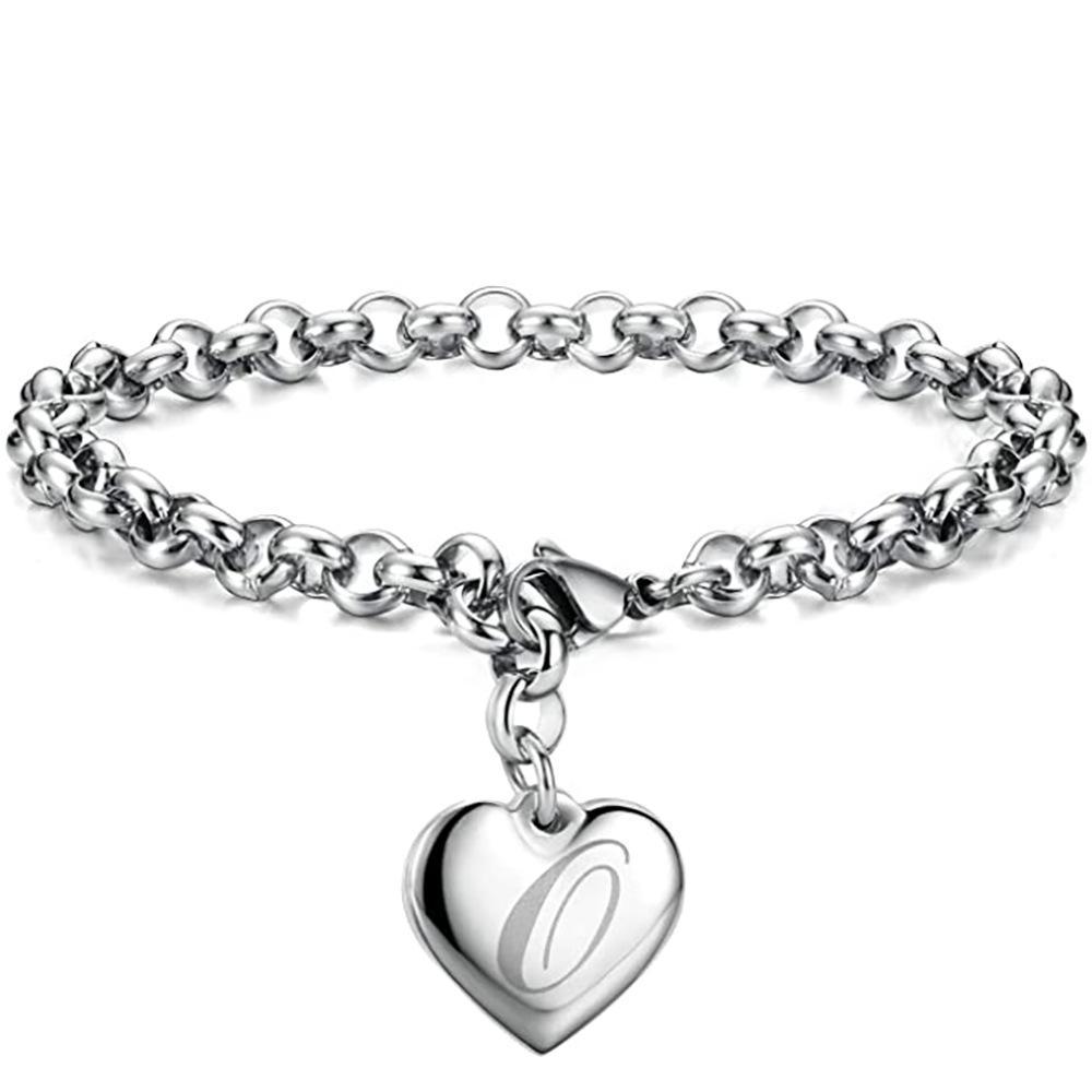 26-Letter Engraved Titanium Steel Bracelet for Women - Stylish European & American Design with English Letters