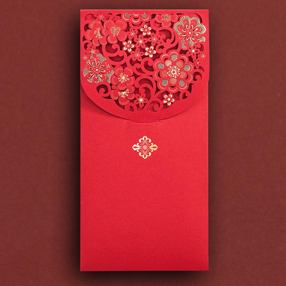 6pcs Laser Engraving Chinese Red Envelopes Rectangular HongBao Household Lucky Money Bag  Business