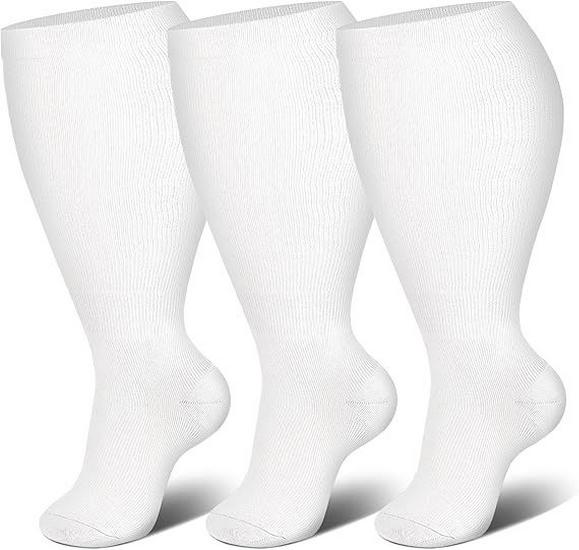 Three-Pair Pack Plus Size Knee-High Compression Socks for Wide Calf - Extra Large Support & Circulation Pressure Socks