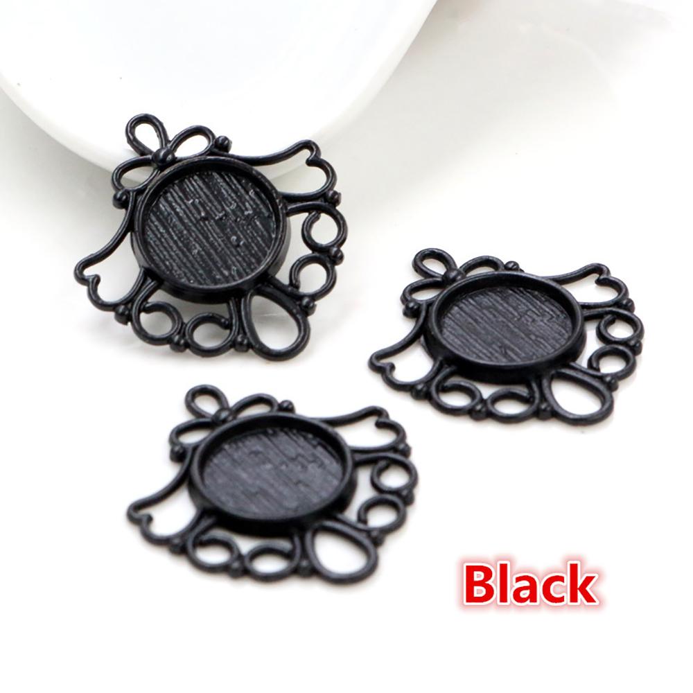 20pcs 12mm Inner Size Antique bronze Black Silver Plated Fashion Style Cabochon Base Cameo Setting Charms Pendant