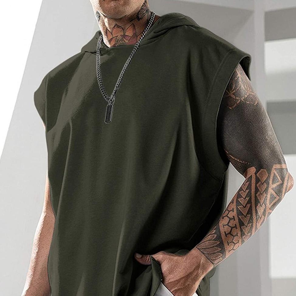 Super Cool Boys Vest Summer Sleeveless T-shirt Daily Fitness Fashion Hooded Solid Color Vest Training Casual Top