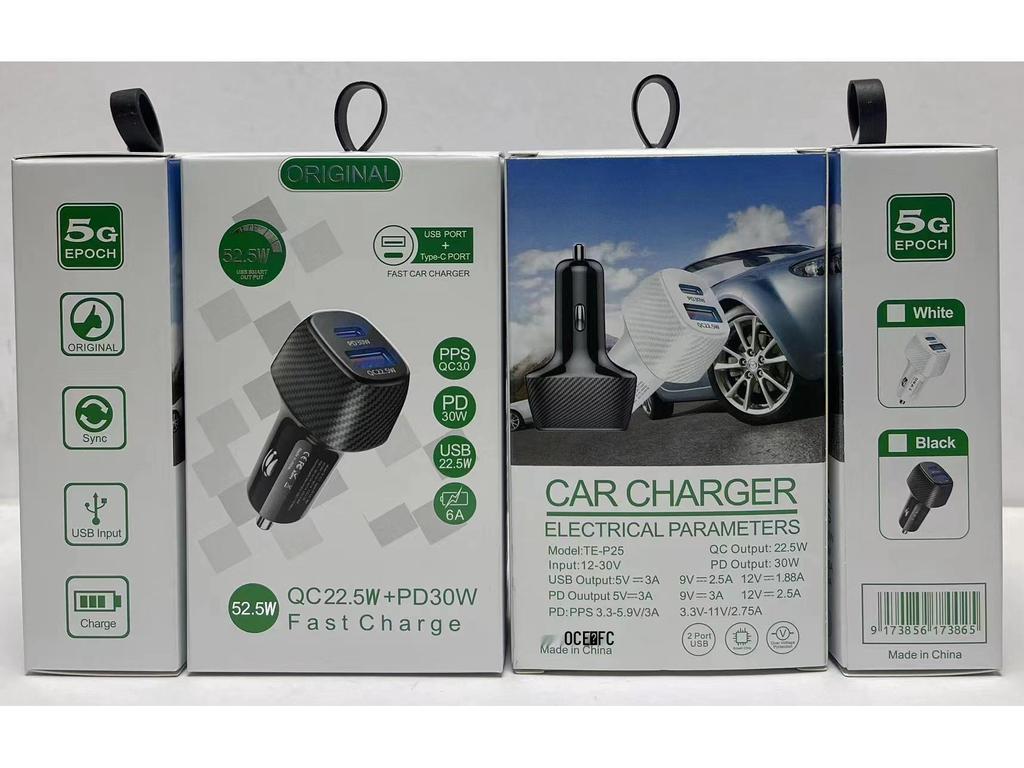 52.5W Dual Port Car Charger for Apple & Huawei - Super Fast PD Charging