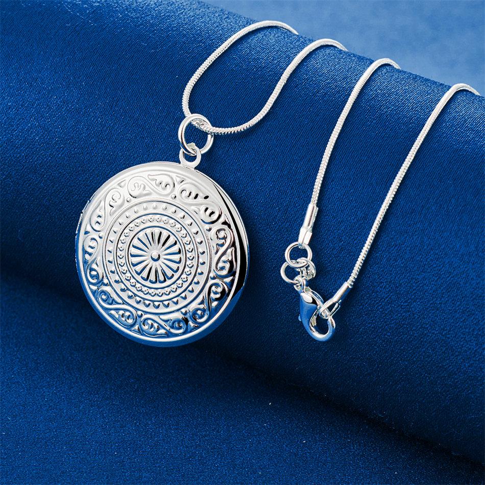 925 sterling silver 16-30 inch exquisite round flip up pendant necklace, women's fashion gift, wedding jewelry accessories