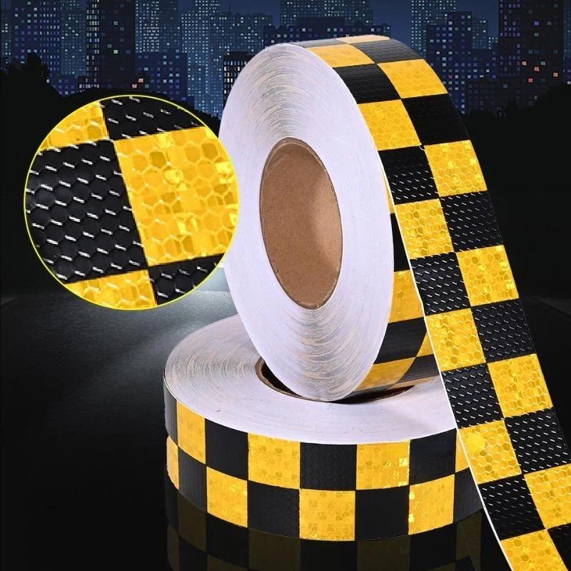 PVC Reflective Sticker Square Grid Checkered Pattern Reflector Tape Fluorescent Reflect Film for Truck Car Road