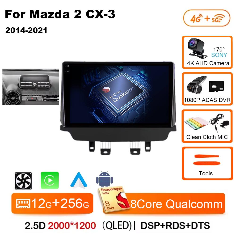 Android 14 Carplay Auto For Mazda CX-3 DK Mazda 2 DJ 2014 - 2025 Car Radio Multimedia Video Player Navigation GPS No 2Din 2 Din