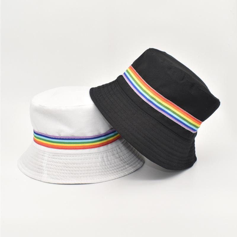 Adult Men High Quality Fisherman Custom Logo Bucket Hat With Rainbow Strip