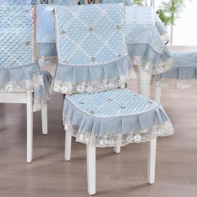 Jacquard Pattern Dining Chair Cover Antiskid Exquisite Edging Lace Seat Cushion Decorative Integrated Household Use 4 Seasons