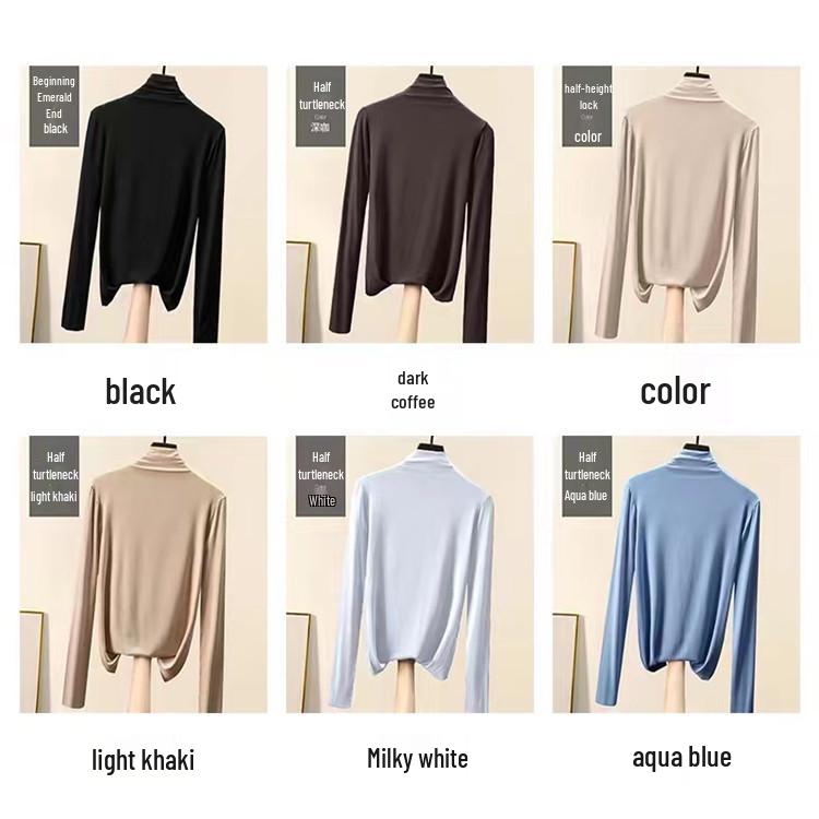 Damen Neunfarbiges Halbhoher Kragen Hautfreundliches Schlankmachendes Langarm-Oberteil