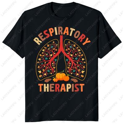 Lung Respiratory Therapist Graphic T Shirts Autumn Fallen Leaves Pumpkin Pulmonologist Tshirt Tops Unisex Unisex Printed Tshirt