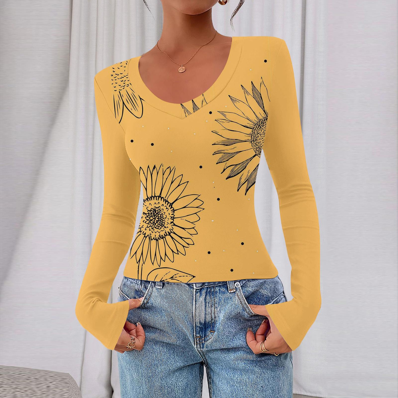 

Женский повседневный модный топ с глубоким V-образным вырезом, облегающий, укороченный, с ретро-принтом для прогулок M жёлтый