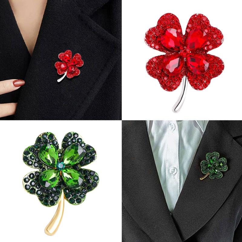 Four-leaf Clover for Rhinestone Brooch Elegant Silver Crystal for Rhinestone Enamel Brooch Pins Gift for Women Vintage G