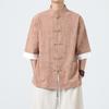 Men's Lightweight Mandarin Collar Printed Shirt Summer Chinese Style Oriental Design Casual Cultural Wear