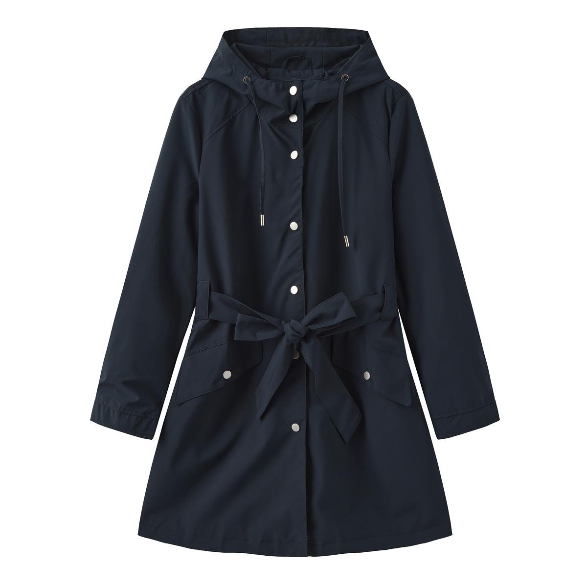 

Весна и осень Новая куртка с капюшоном и поясом Тонкий повседневный свободный плащ для женщин XXXL