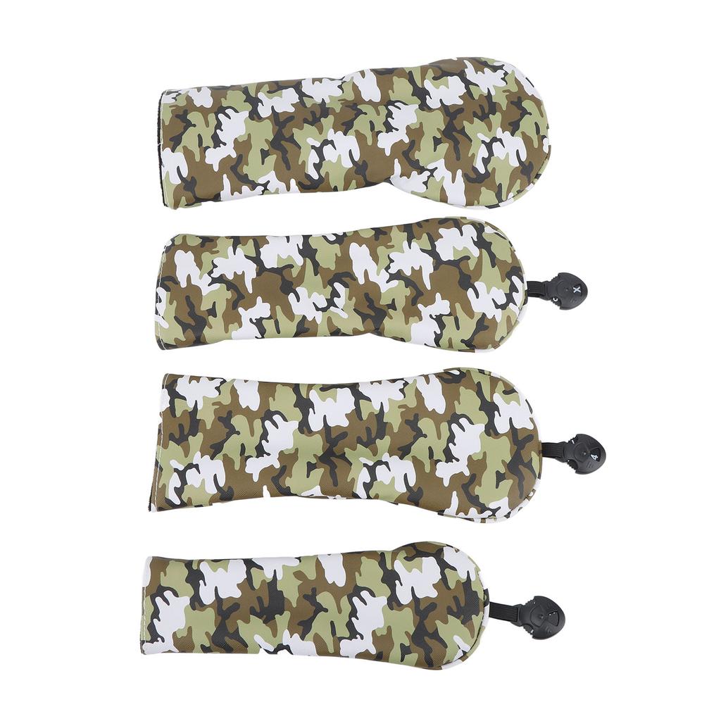 4Pcs Golf Club Head Cover PU Thick Plush Wear Resistant Golf Putter Cover with Number Board Camouflage Green