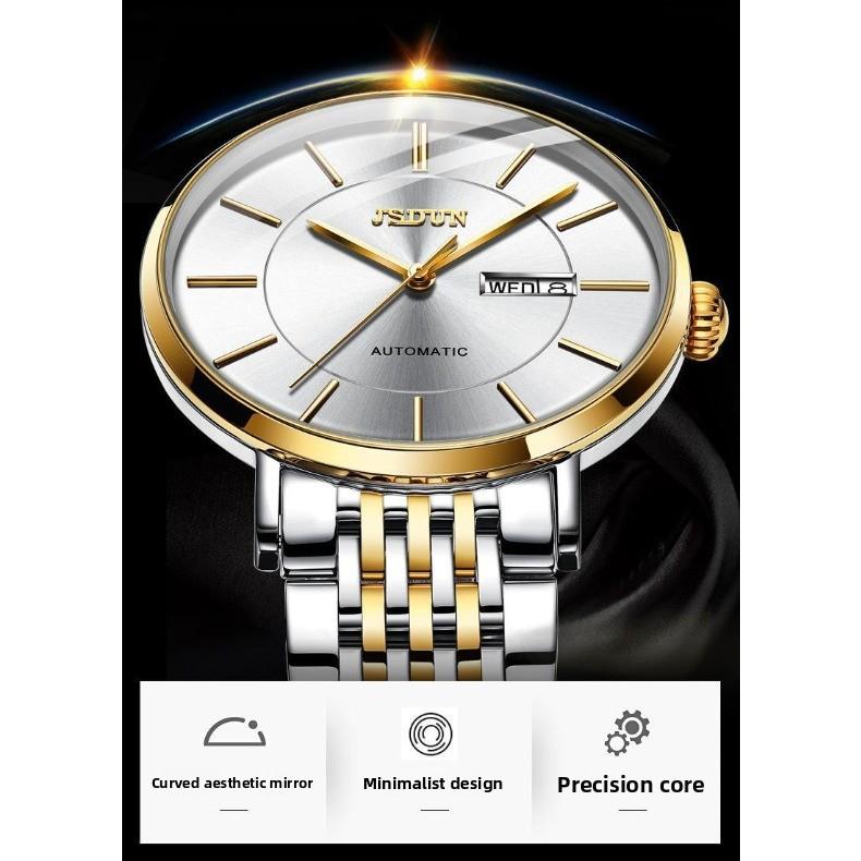 JINSHIDUN Brand Thin Automatic Mechanical Watch Double Calendar Waterproof Men's Watch