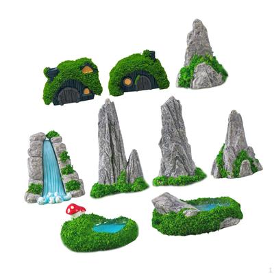 9Pcs Mini Bonsai Figurines, Landscape Statues, Pool Decorative Ornaments,Miniatures Scene for