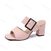 Fashion Solid Color Buckle Strap High-heeled Sandals for Women Summer 2025 Thick Heel Open Toes Breathable Comfortable Fashion Slippers