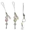 Lucky Key Phone Chain Ornament Sweet Flower Beaded Cellphone Pendant Phone Lanyard Bag Charm for Fashionable Individuals