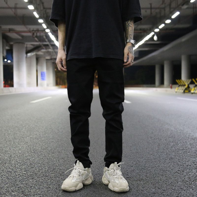 Kanye European and American High Street Wind Heavy Washing Basic Color Slim Fit Elastic Feet Jeans Ins Tide Jeans