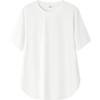 Women's Cool Ice Feel Solid Color Round Neck Short Sleeve Loose Fit Summer Top with Curved Hem