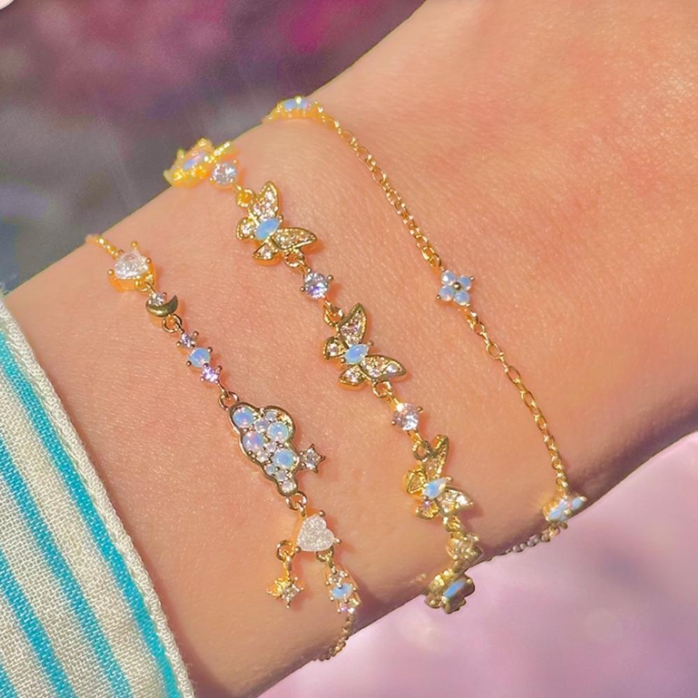 Nuovo Bracciale alla Moda Y2K Raffinato Rosa Dolce Zircone Fiocco Cuore d'Amore Catena per Donne Ragazze Festa Regalo di Compleanno Gioielli
