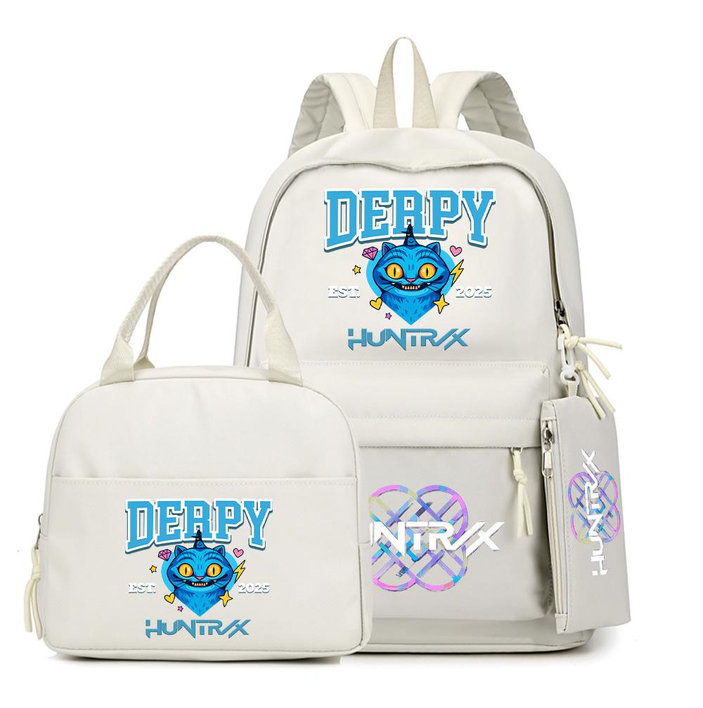 4Pcs/set Anime K-Pop Demon Hunters Printed Backpack with Handbag Pencil Case for Teenager Student Boy Girl Schoolbag Bookbag Large Capacity Travel Bag