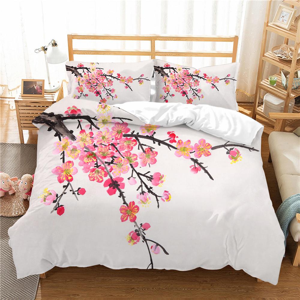 3D Printed Plum Blossom Bedding, Flower Down Duvet Cover Pillowcase, 2/3pc Women's Cover Gift, Chinese Style Bed Cover, King Queen Bed