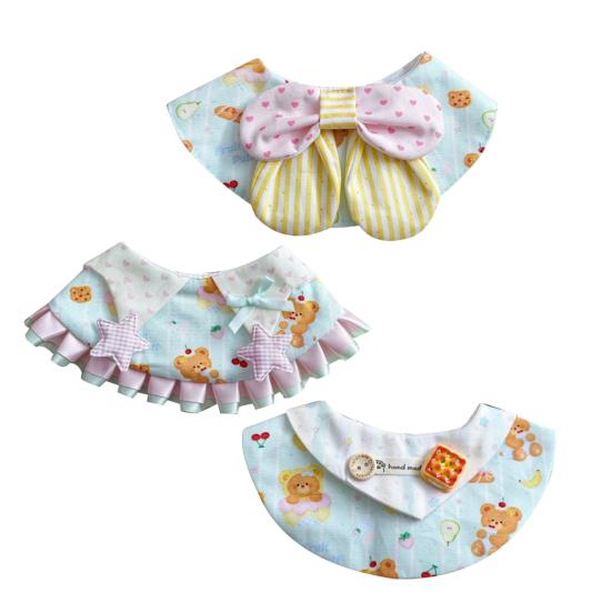 Bear Print Pet Bib Adjustable Snap Button Cute Cat Bandana Bib Sweet Striped Dog Bib for Small Medium Dogs Cats