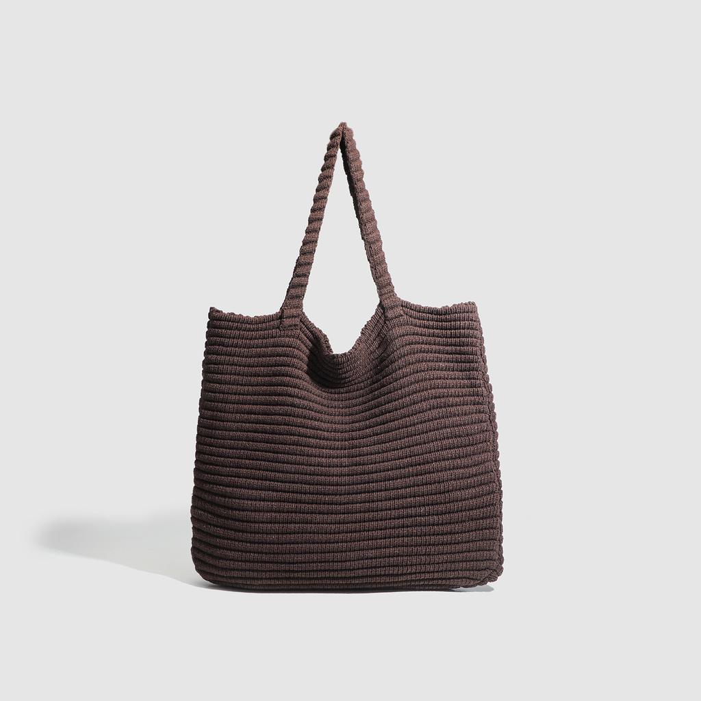 Borsa in Lana Intrecciata Semplice Coreana Primaverile da Donna a Spalla Tote per il Tempo Libero Borsa da Shopping di Grande Capacità