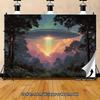 2D Aesthetic UFO Abduction Backdrop, Colorful Forest Sunset & UFO Wall Decor