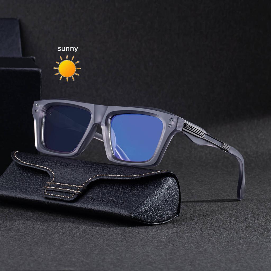 New European and American fashion box color-changing sunglasses men's retro personalized outdoor driving sunglasses men