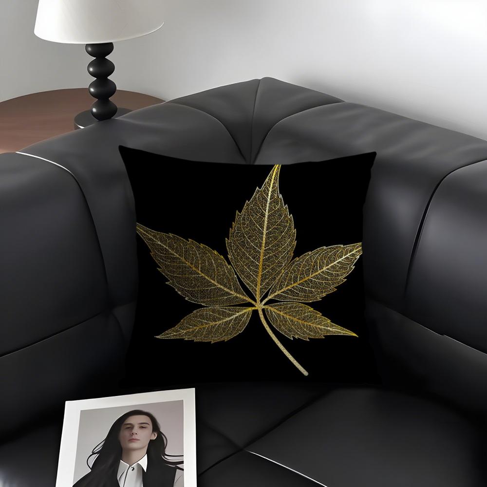 Golden Leaf Branch Pattern Cushion Cover Natural Linen Organic Fabric DoubleSided Printing Sofa Home Decor Gift Pillow Case