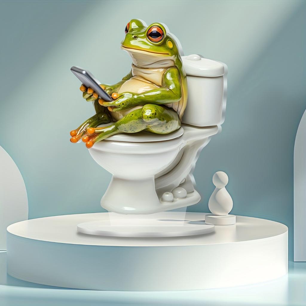 Kreativer und lustiger Frosch, der auf der Toilette sitzt - Heimdekoration, Raumdekoration, Büro-Schreibtischdekoration. Geschenke für Freunde