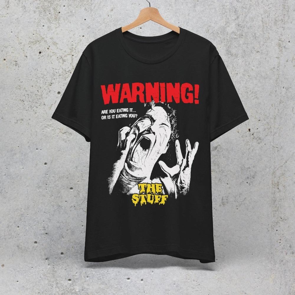 

The Stuff Retro Warning Printed Tshirt for Women and Unisex Horror Movie Fans Comfortable Loose Short Sleeve Unisex Tshirt S
