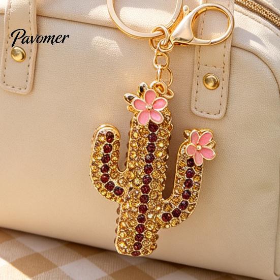 Cactus Keychain Bling Rhinestone Keychain, Pink Flower Keys Accessory Keyring Pendant, Handbags Backpacks Purse Charm Schoolbag Ornament