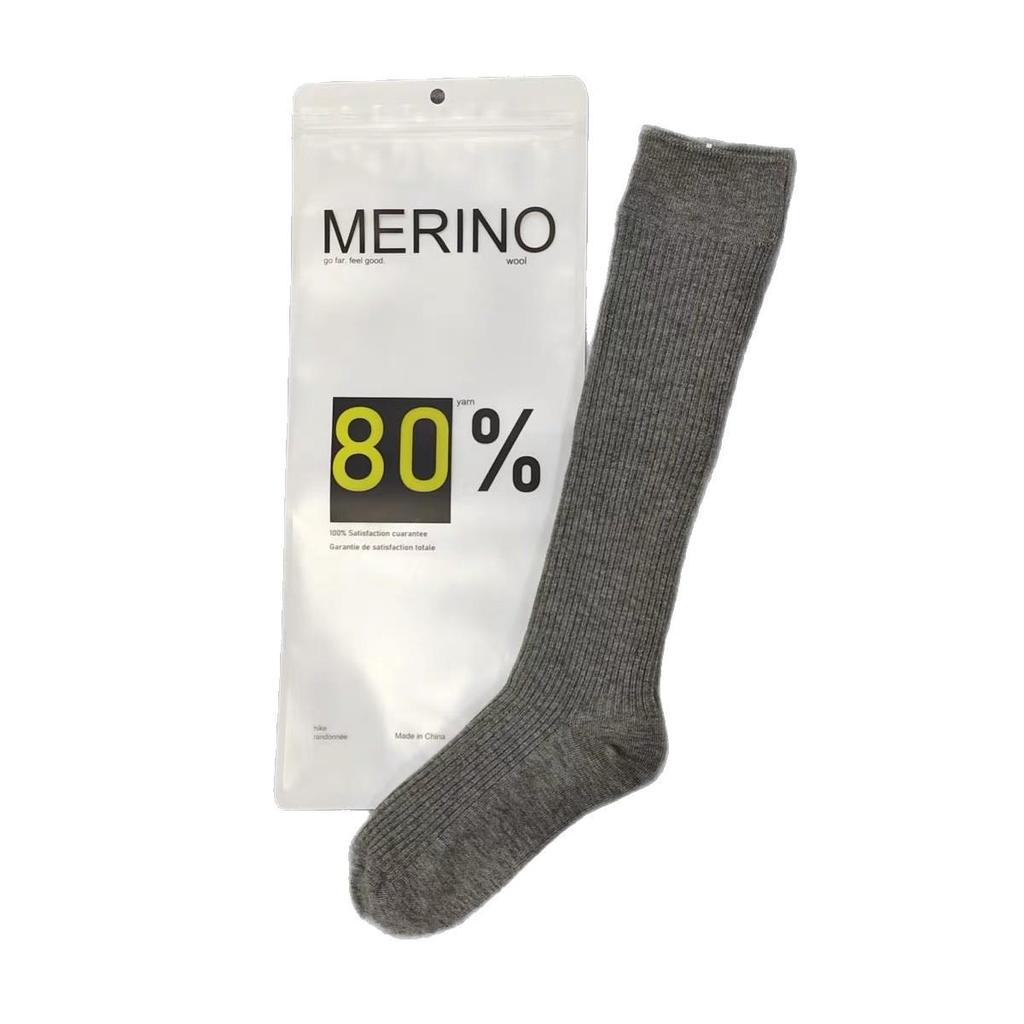 Women's 80% Merino Wool Knee-High Socks, Double-Needle College Style, Slouchy, Warm for Autumn/Winter, Solid Color.