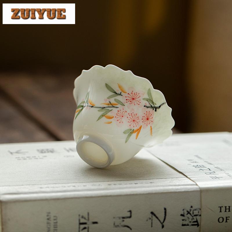 2pc/lot Hand-painted Peach Blossom Teacup Aesthetic Tea Bowl Tea Pair Tea-tasting Personal Cup Chazhan Master Cups Teaware 65ml