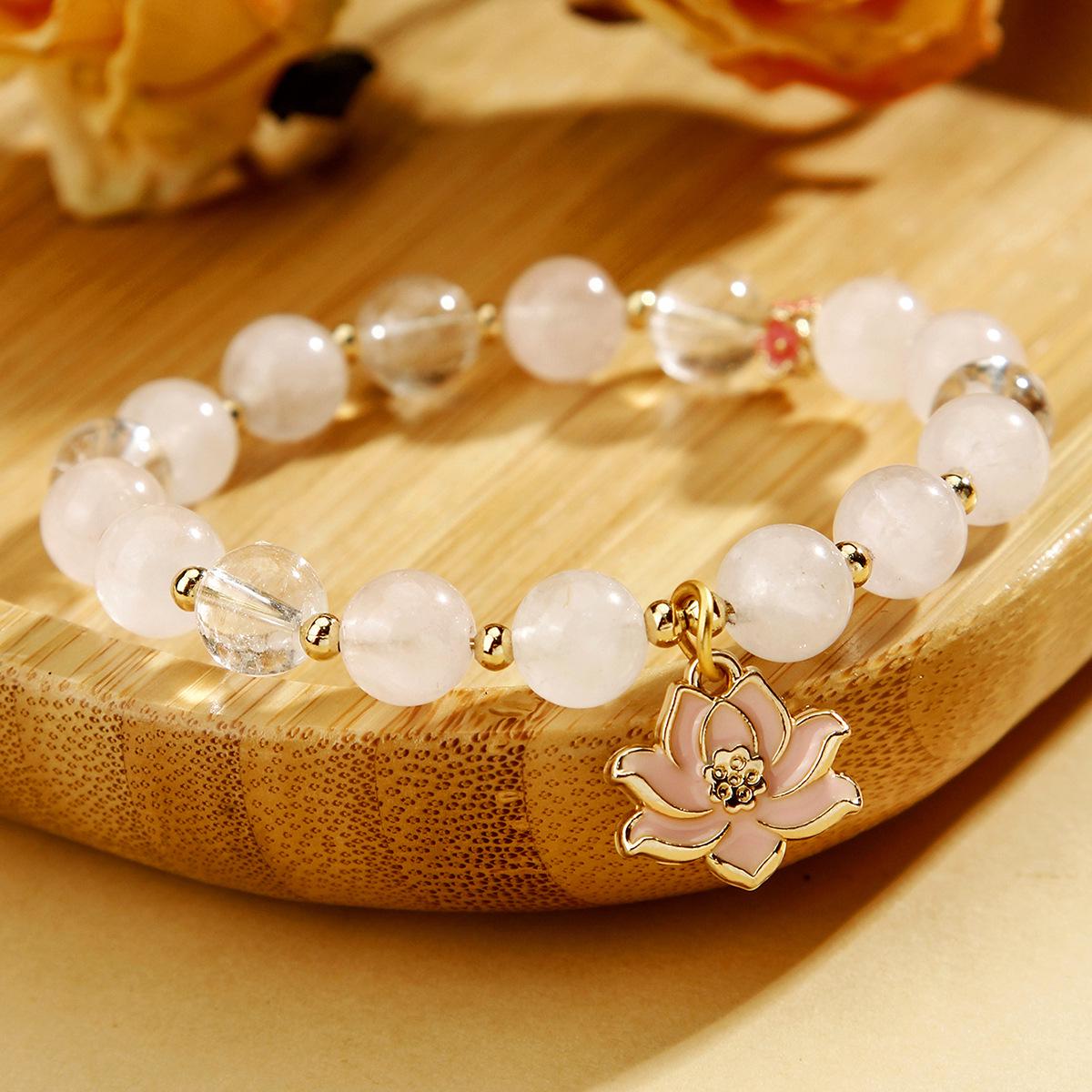 Xiaohongshu Lotus Pendant Pink & White Crystal Bracelet - Elegant Women s Accessory.
