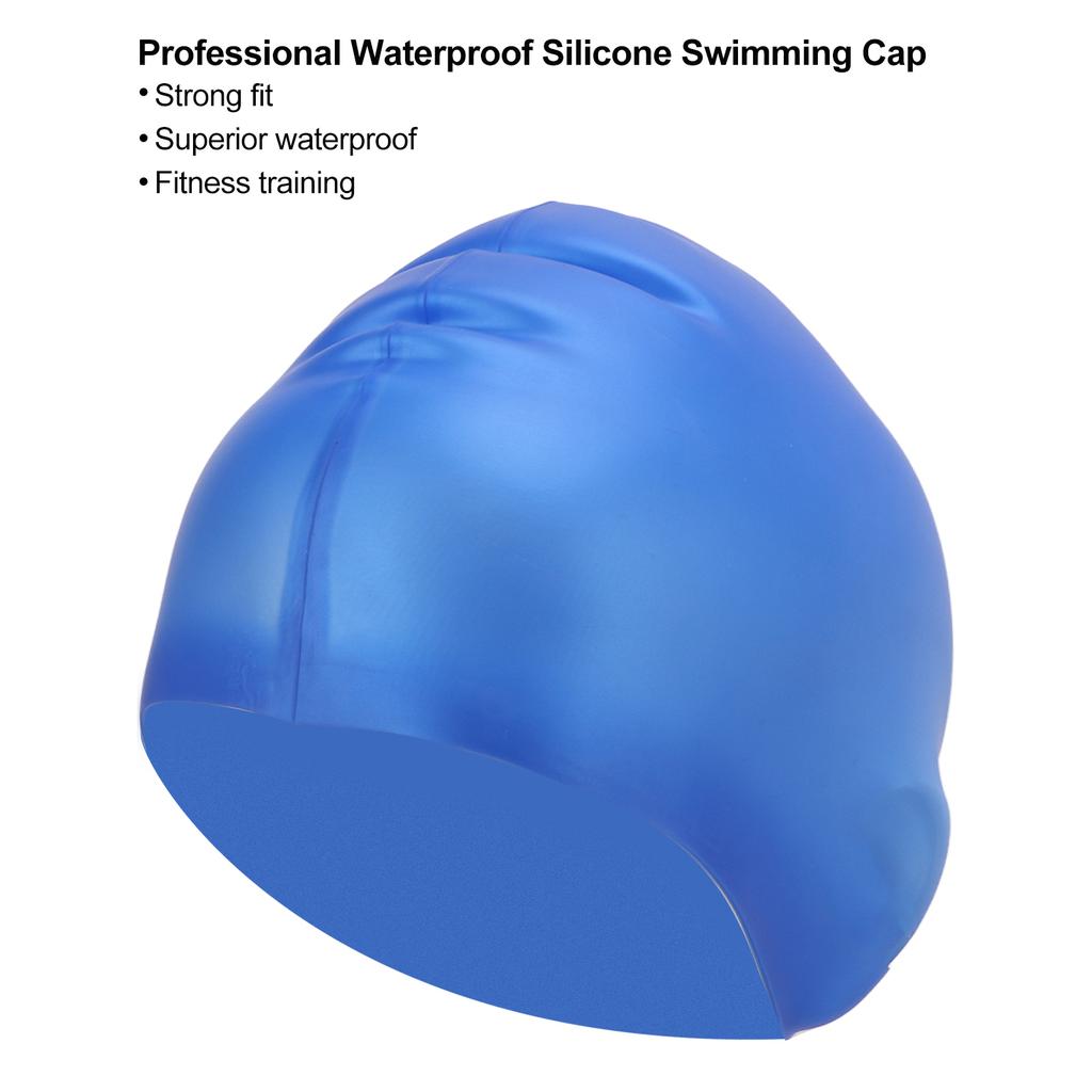 High Elasticity Adult Silicone Swim Cap Unisex Largen Thichen Swimming Cap Waterproof for Long HairBlue
