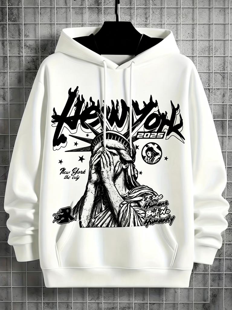 2026 New Unisex New York Statue Of Liberty Graphic Hoodie Retro Urban Streetwear Long Sleeve Hooded Sweatshirt