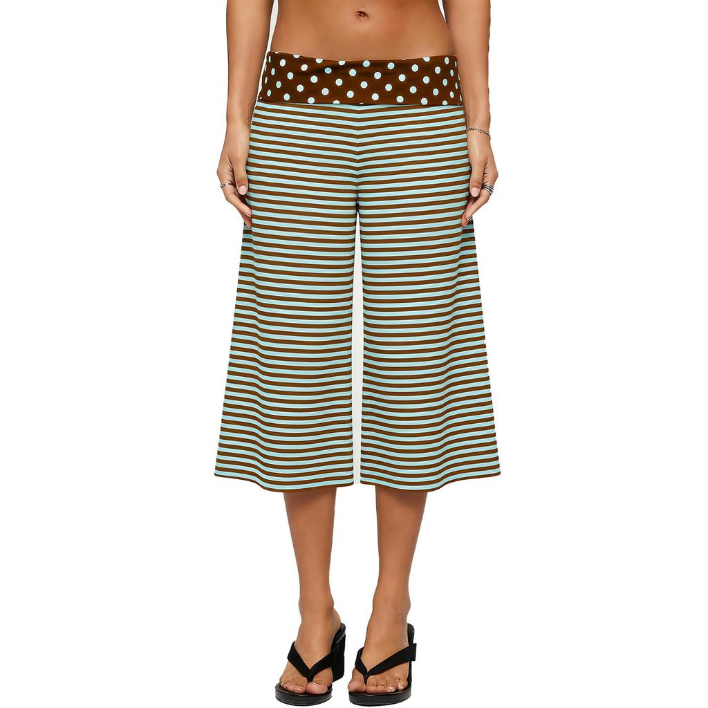 Cropped Pants for Women Wide Leg Elastic High Waist 3/4 Pant Casual Fit Flowy Casual  Pants