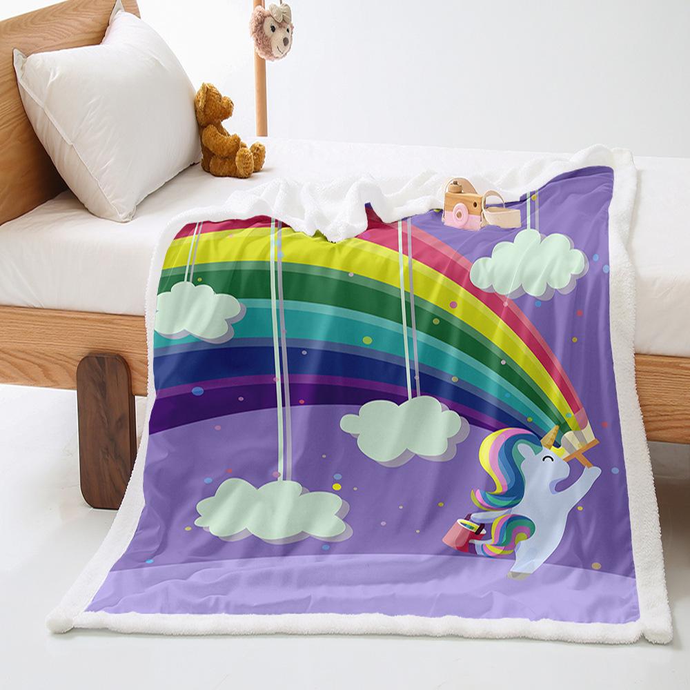 Unicorn Children'S 2D Digital Printing Thickened Lamb Fleece Crystal Fleece Blanket One Piece