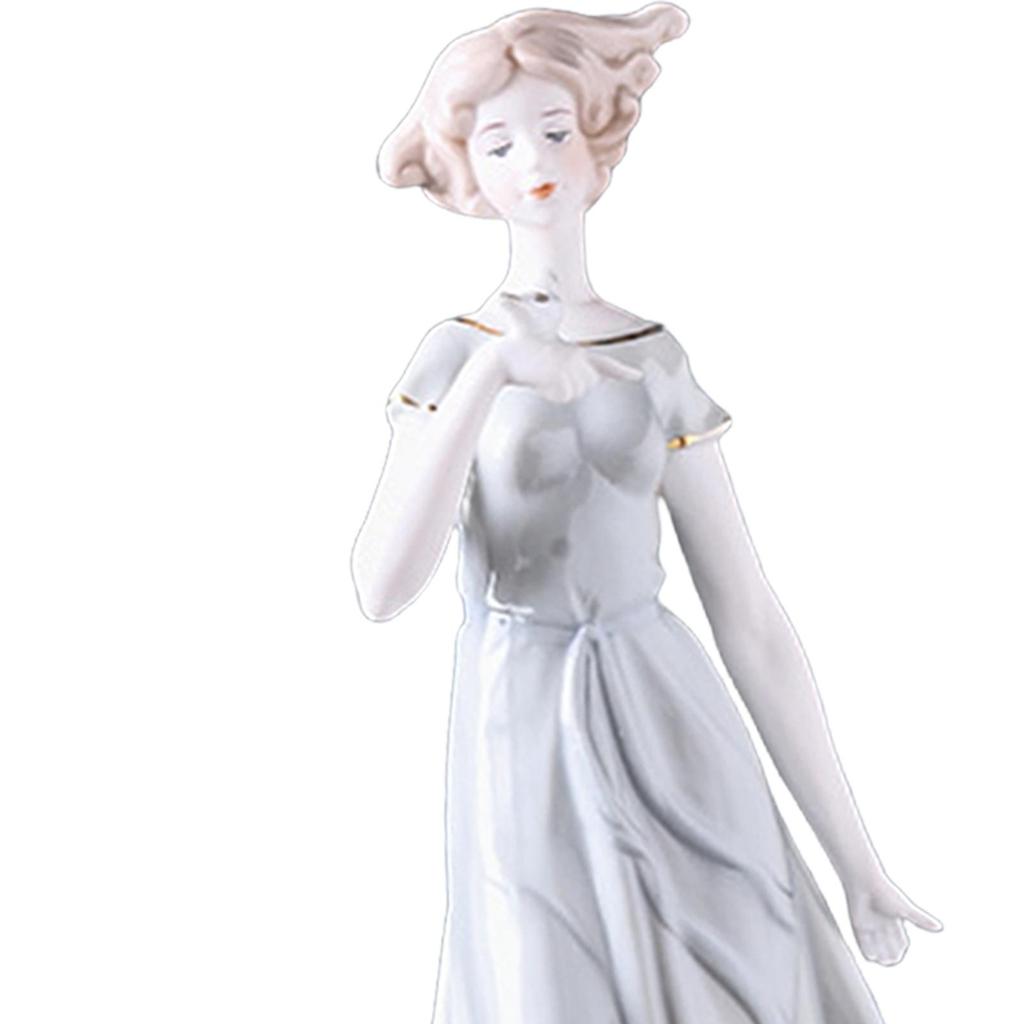 Ornamento de Estátua de Porcelana para Senhora Centro de Mesa Artesanato Nórdico Coleção Figura de Cerâmica de Menina para Armário de Escritório Varanda Estante de Mesa