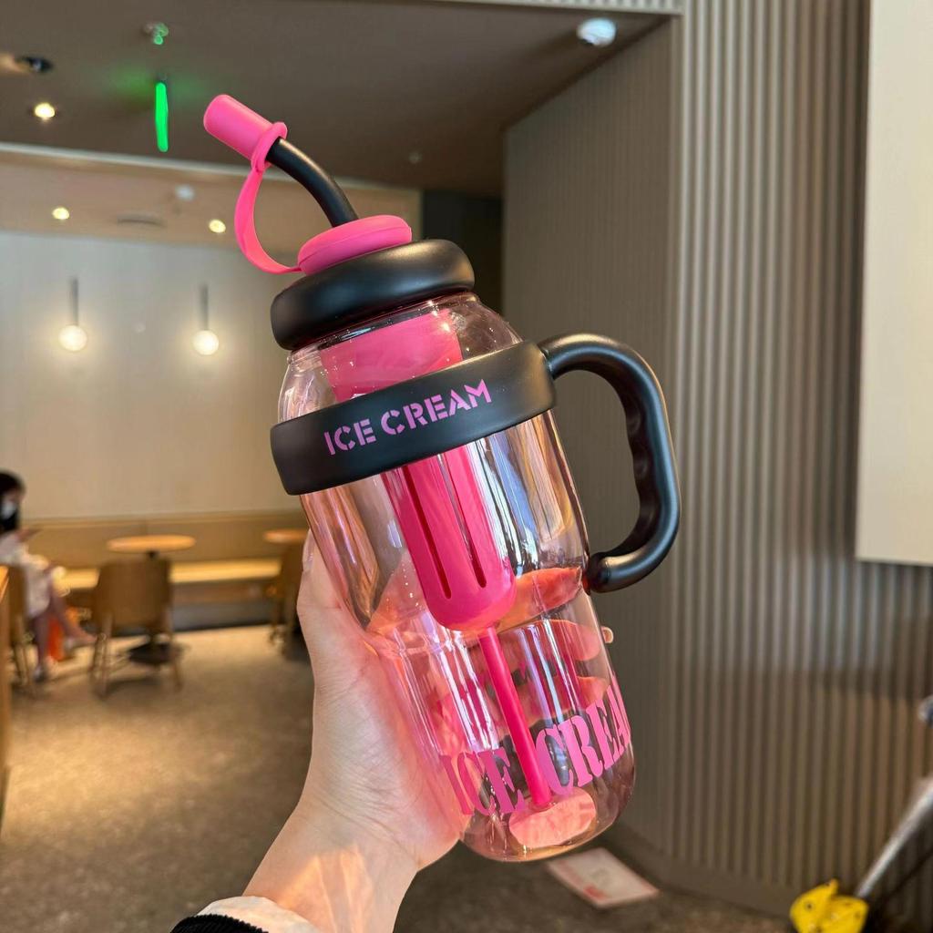 High-Capacity Sports Water Cup with Straw - Heat-Resistant Plastic, Portable Fitness Bottle