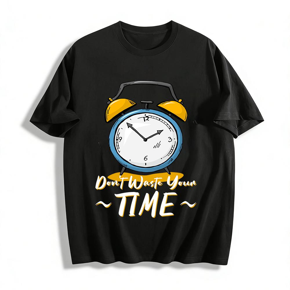 Don t Waste Your Time Retro Alarm Clock Print Casual T-Shirt Pure cotton T-shirt XXS
