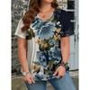 Summer V-neck Flower Pattern 3D Printed Top Fashionable Casual Short Sleeved Plus Size Women's T-shirts