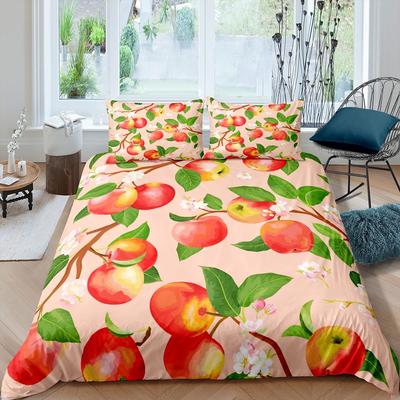 Red Apple Duvet Cover Set Watercolor Apple Pattern Bedding Set 3pcs for Kids Fruits Theme Comforter Cover Polyester Quilt Cover