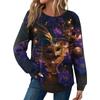 Women's Fashion  Loose Long Sleeve Carnival Print  Round Neck Casual Top