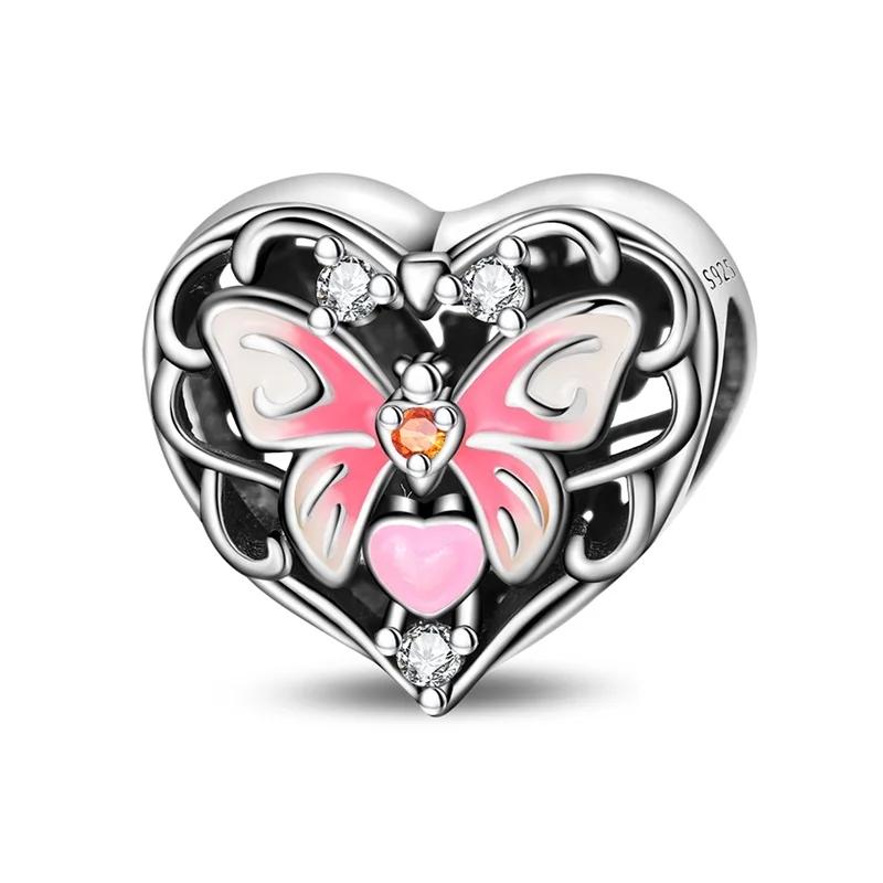 Fashion 925 Silver Colorful Butterfly Sparkling Beads Charms for DIY Bracelet Necklace Jewelry Making Gift
