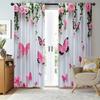 Butterflies and Pink Roses - Pole Bag Curtains, Bedroom and Kitchen Decoration, Home Decoration, Living Room Decoration